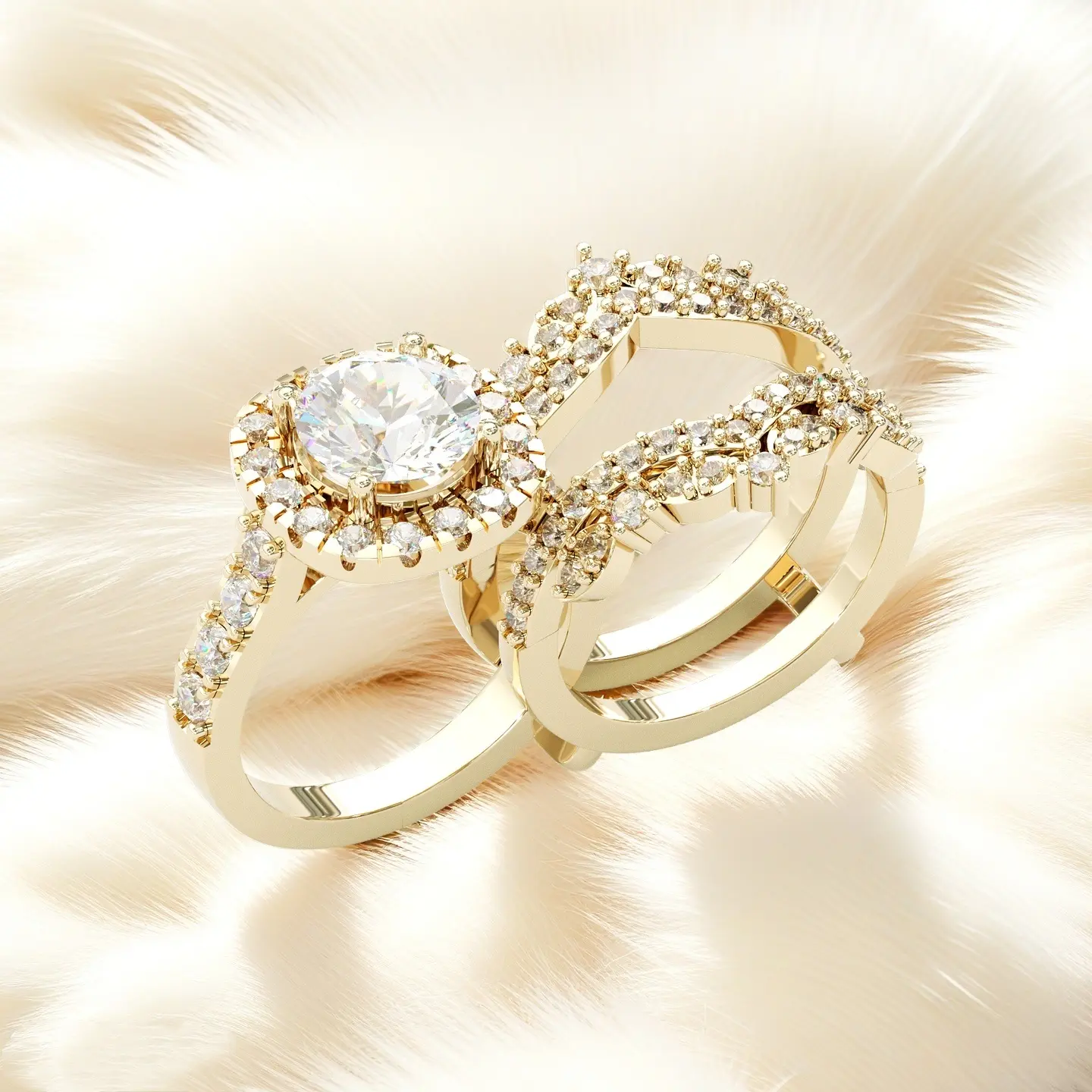 Jorrio Gold-Plated 2CT Round Cut 5A Cubic Zirconia Women's Ring Stack, Non-Tarnish Bridal Wedding Sets - Sparkling Jewelry for Wedding, Anniversary, Bridal Ring Sets, Sparkling Rings
