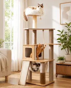 Purrlato 61 Inch Heavy Duty Modern Cat Tree Tower, Premium Multi-Level Stable Cat Furniture with Cozy Hammock, Extra Large Top Perch, Natural Sisal Scratching Posts & Spacious Condo for Indoor Cats — Summerwins Wood