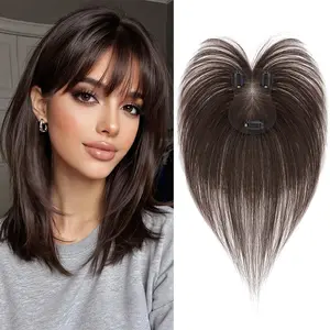 Hair Toppers for Women Real Human Hair with Bangs Invisible Breathable Fluffy Natural Realistic Lightweight Clip in Top Hairpieces for Thinning Hair
