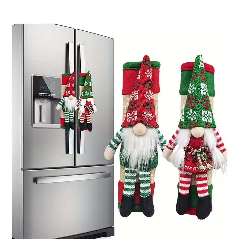 Festive Christmas Gnome Refrigerator Door HandleCoversKitchen Appliance Decor for Fridge, Microwave &Dishwasher-Perfect Holiday Party Favors Ornaments Decoration
