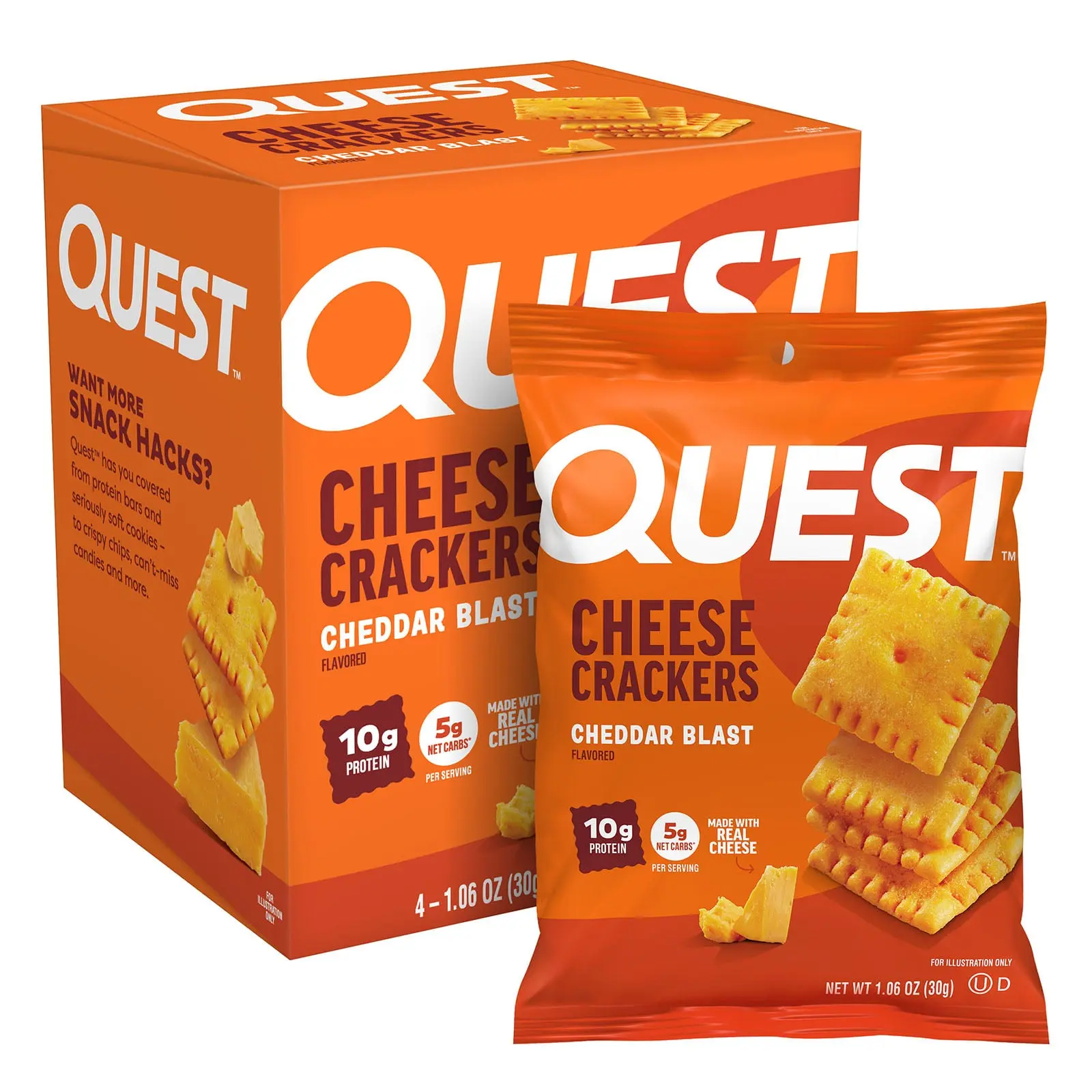 Quest Nutrition Cheese Crackers, Cheddar Blast, 4 Bags, 1.06 oz (30 g) Each