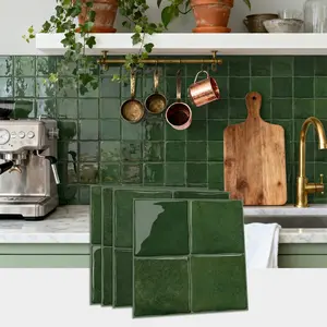 10pcs Vintage Grid Wall Stickers, Waterproof Oil-Resistant, Kitchen Bathroom Decor, Smooth Surface, Universal Use