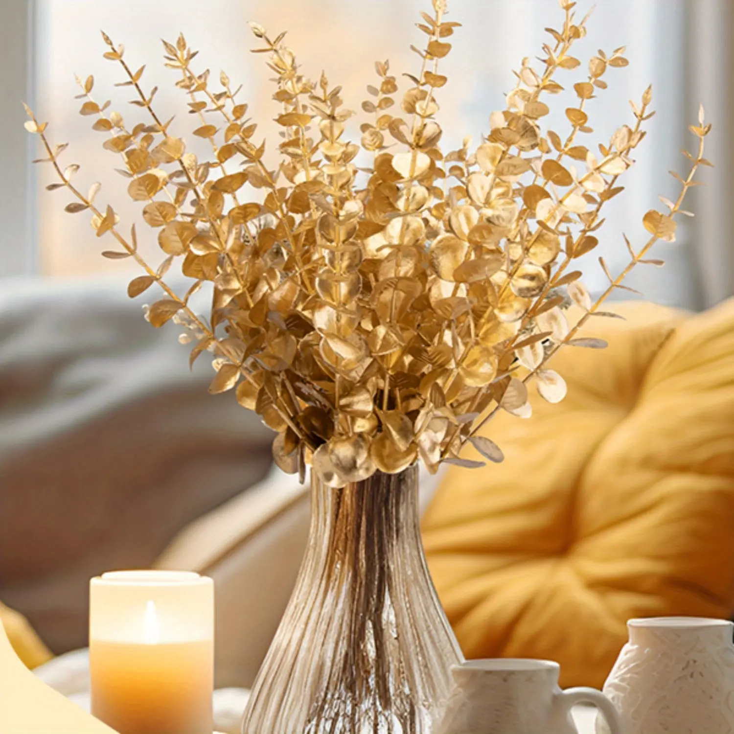 Set Of 36 Eucalyptus Stems Eucalyptus Leaves Decor Eucalyptus Branches,Fake Eucalyptus with Leaves Faux Eucalyptus Stem for Vase Wedding Bouquet fall home