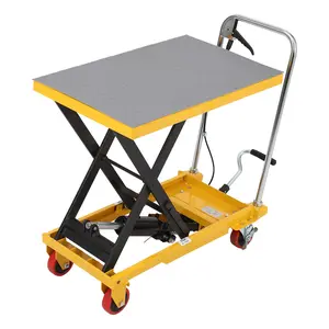 Manual Hydraulic Double Scissor Lift Table with 330Lbs Capacity, Industrial Mobile Lift Cart with 4 Wheels, Anti-Slip Work Platform, Adjustable Maximum Height, Yellow Finish for Warehouse & Workshop Use