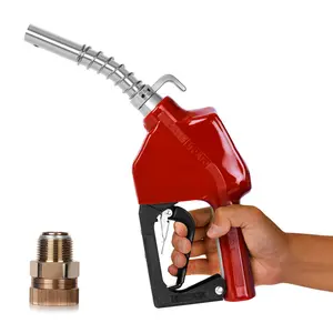 BreAro 3/4" NPT Automatic Fuel Nozzle with Hook, Gas Pump Handle Fuel Nozzle with 3-speed Padlock (Max 16 GPM) for Gasoline, Diesel, Biodiesel up to B20, E15 & Kerosene (Red/Green) Garden Hose Connectors