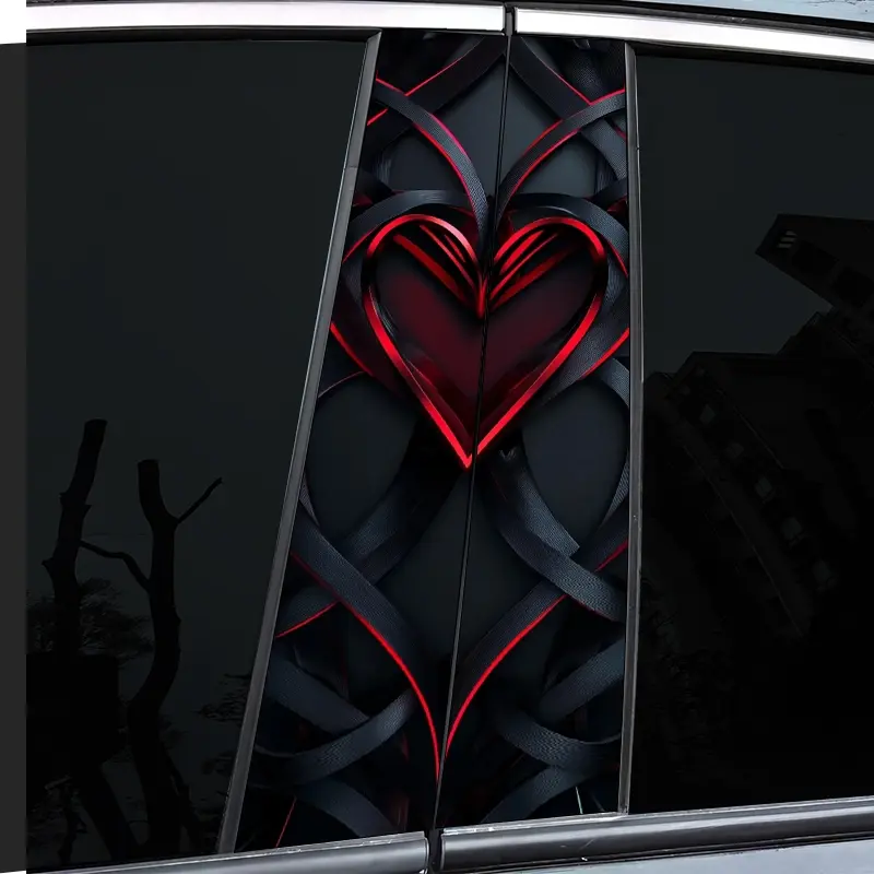 2 very good-looking and interesting car middle pillar stickers, with personal creativity, B pillar protective film, red love design car stickers, suitable for cars, Rear Side Decal, Car Decorative Sticker, Car Decals, Car Decoration, Automobile Decals