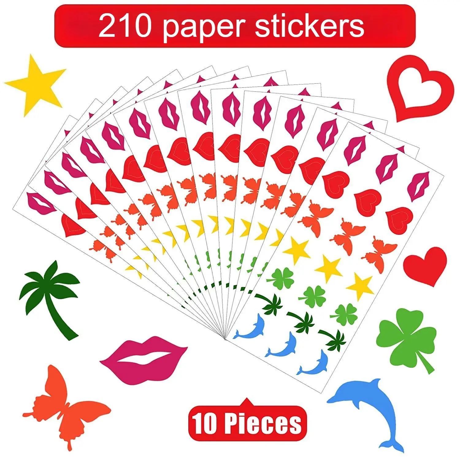 210pcs Tanning Sunbathing Stickers, Self Adhesive Removable Body Stickers for Woman Summer Beach Face Body Additions, Perforated Body Stickers for Self-Adhesive Tanning Bed - Heart, Lips, Butterfly, Dolphin Styles