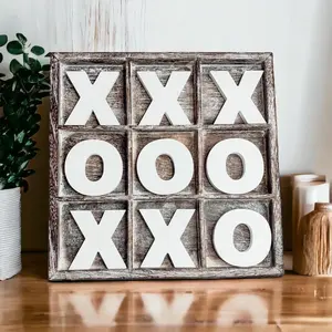 Tabletop Decor 2024 | Wood Tic Tac Toe Board | Rustic and Farmhouse Decor for Coffee Table or Island | Tic Tac Toe Game Board Wooden | Handmade Tic Tac Toe Boards and Decor| Tabletop Decor for Men