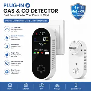 4-in-1 Display Remind,Plug in with Temperature Humidity Sensor Built-in,with DualSensor,Air Safety Remind with Clear Display Sound &Light for Homes,Kitchens,Apartments,RVs