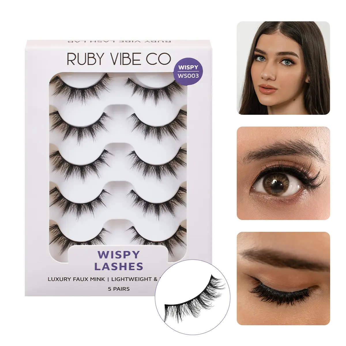 RUBY VIBE CO Spiky Wispy Strip Lashes, 5 Pairs Faux Mink Lashes, Lash Spikes, Spider Lashes, Wispy Lash Strips, Reusable Eye Lashes Strips with Soft Black Band