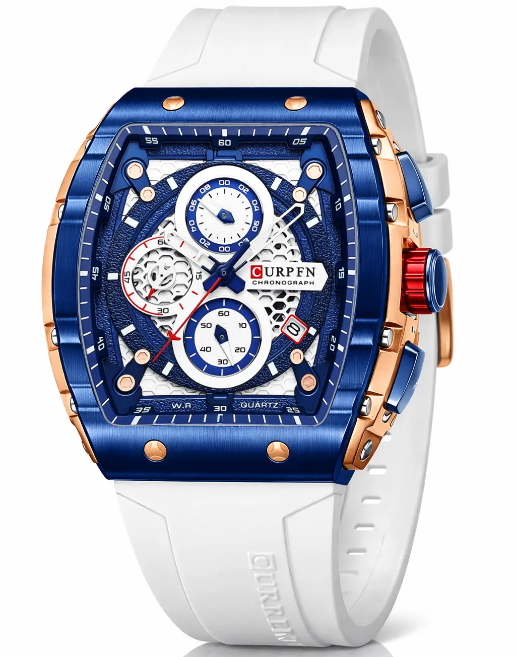 PASOY Men's Analog White Sports Watch - Alloy Case, Large Dial Chronograph, Soft Rubber Strap, 30M - 50M Waterproof Quartz Watch with Slide Rule, 12 Months Durability, Clean Minimal Style for Gym, Work