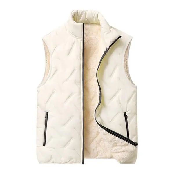 Men's Regular Fit Casual Black Fleece-Lined Wool-Polyester Crewneck Waistcoat - Sleeveless Zippered Plain Gilet with Pockets, Easy-Care, Autumn Winter Warmth, Jumper Vest, Woven