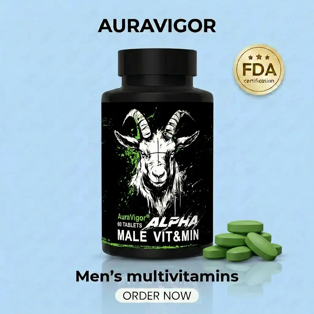 Auravigor Men's Multivitamin — 23-in-1 Advanced Formula: 14 Essential Nutrients 7 Chelated Minerals 2 Botanical Ingredients — High Bioavailability Nutrition to Boost Energy — 60 Vegetarian Tablets
