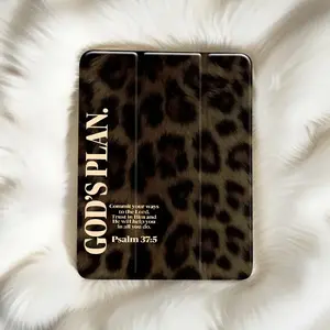 Leopard print God's Plan Bible Verse themed anti-drop tablet case, with pen slot and foldable design,Suitable for iPad Mini, Air, Pro 4,5,6,7(2017,2018,2019,2020,2021,2022,2023,2024,2025 models),and Samsung S6,7,8,9,10FE + A7 LTE tablet cases built-in kid