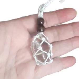 Tan Macrame Crystal Holder Necklace