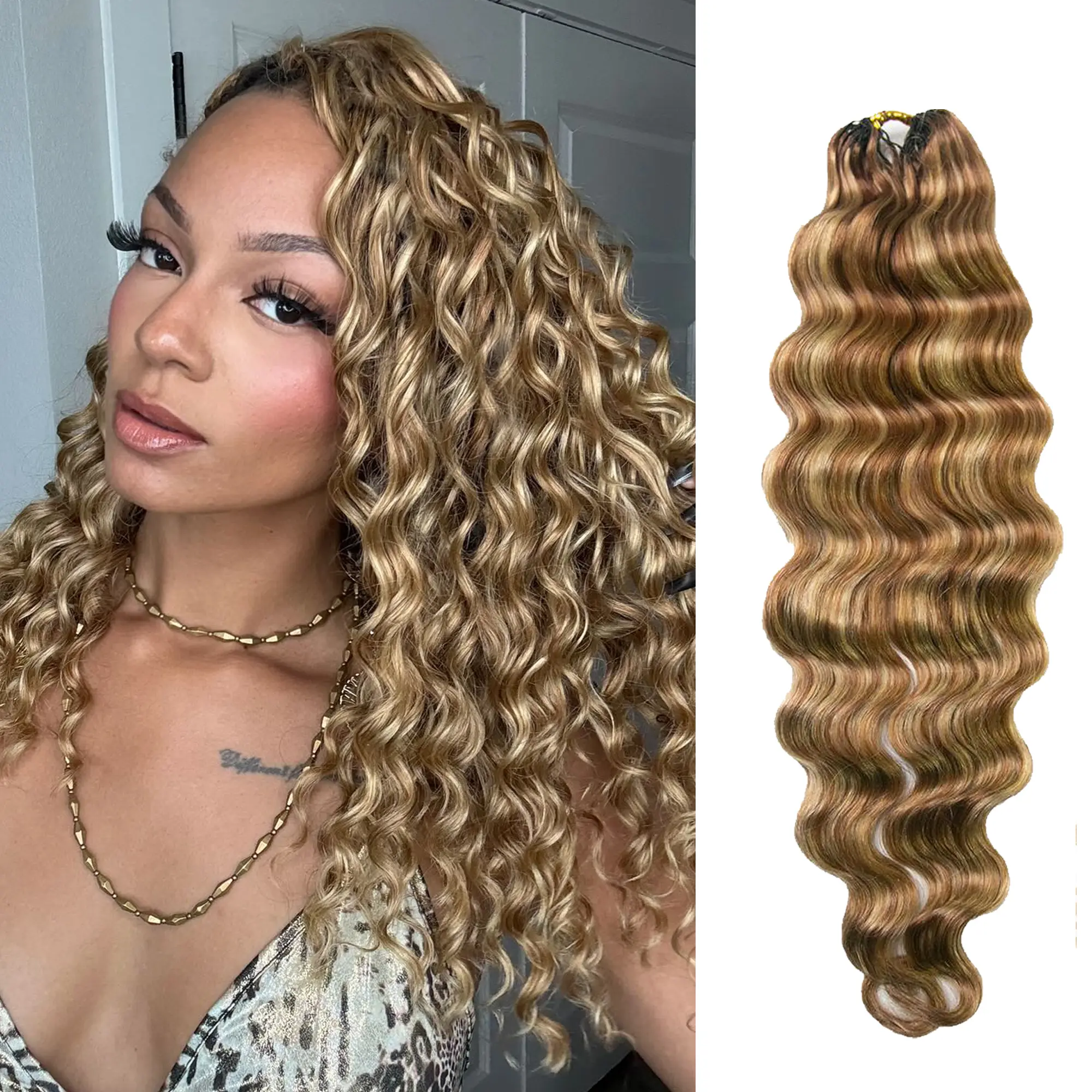 YWIGS Brown Crochet Human Hair for Miracle Knots Boho Braids #4/27/30, #27/30/613 Blend Color Crochet Hair Pre-Separated Loose Deep Wave Crochet Hair Human Hair #DealsForYouDays #Summerwins #Summervibes