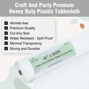 Craft And Party, 40in x 100/300ft Heavy Duty Plastic Table Cover Roll for Party Banquet or Floor Coverings