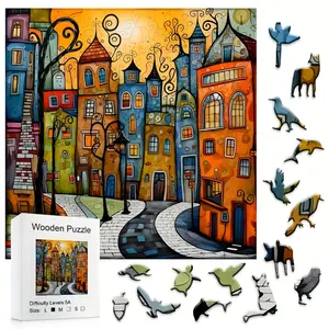 501 Colorful Street Scene Wooden Box Puzzle, Wooden Jigsaw Puzzle, Handmade Gift, Holiday Gift, DIY Craft Kit, Unique Home Decor, Perfect Present Idea, Art Puzzles Gift