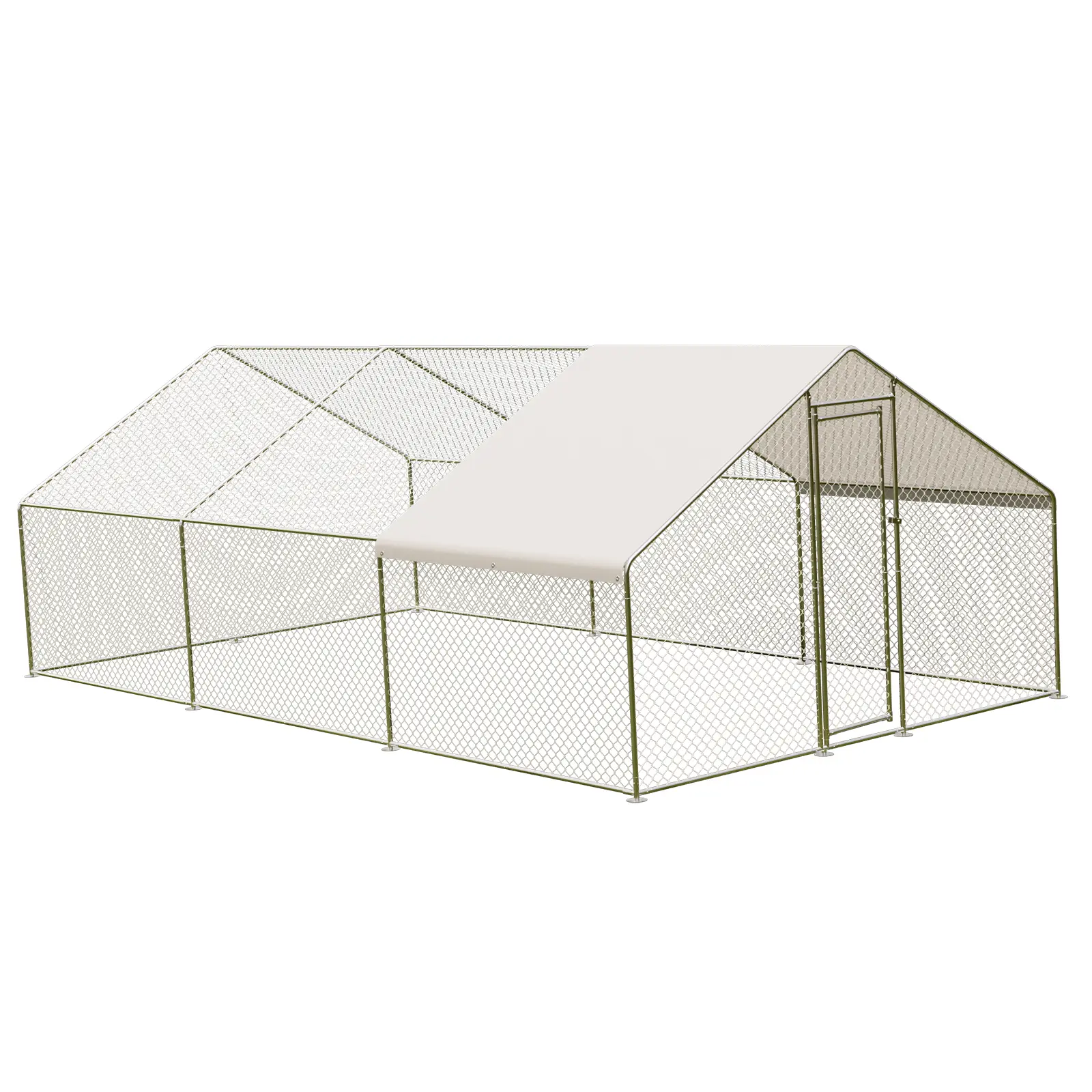 Galvanized Steel Large Walk-In Chicken Coop Complete Kit - Hunter-Proof Outdoor Poultry Cage with Waterproof Cover, Hex Mesh Secure Run, Multi-Size Option for Backyard Chickens/Ducks Farm Use, Rust Resistant