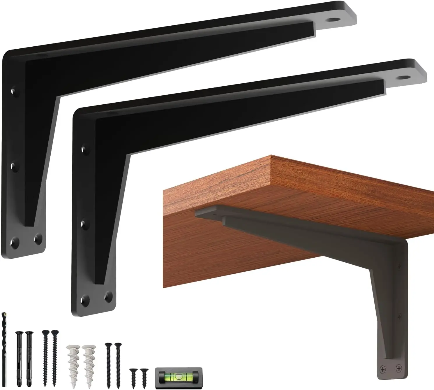 2 Pack Heavy Duty Shelf Brackets 12 Inch  14  Mantel Decorative L Bracket for Shelves, Metal Shelf Support Bracket, Wall Mounted Granite Countertop Iron Corbels, Floating Black Shelving Brackets