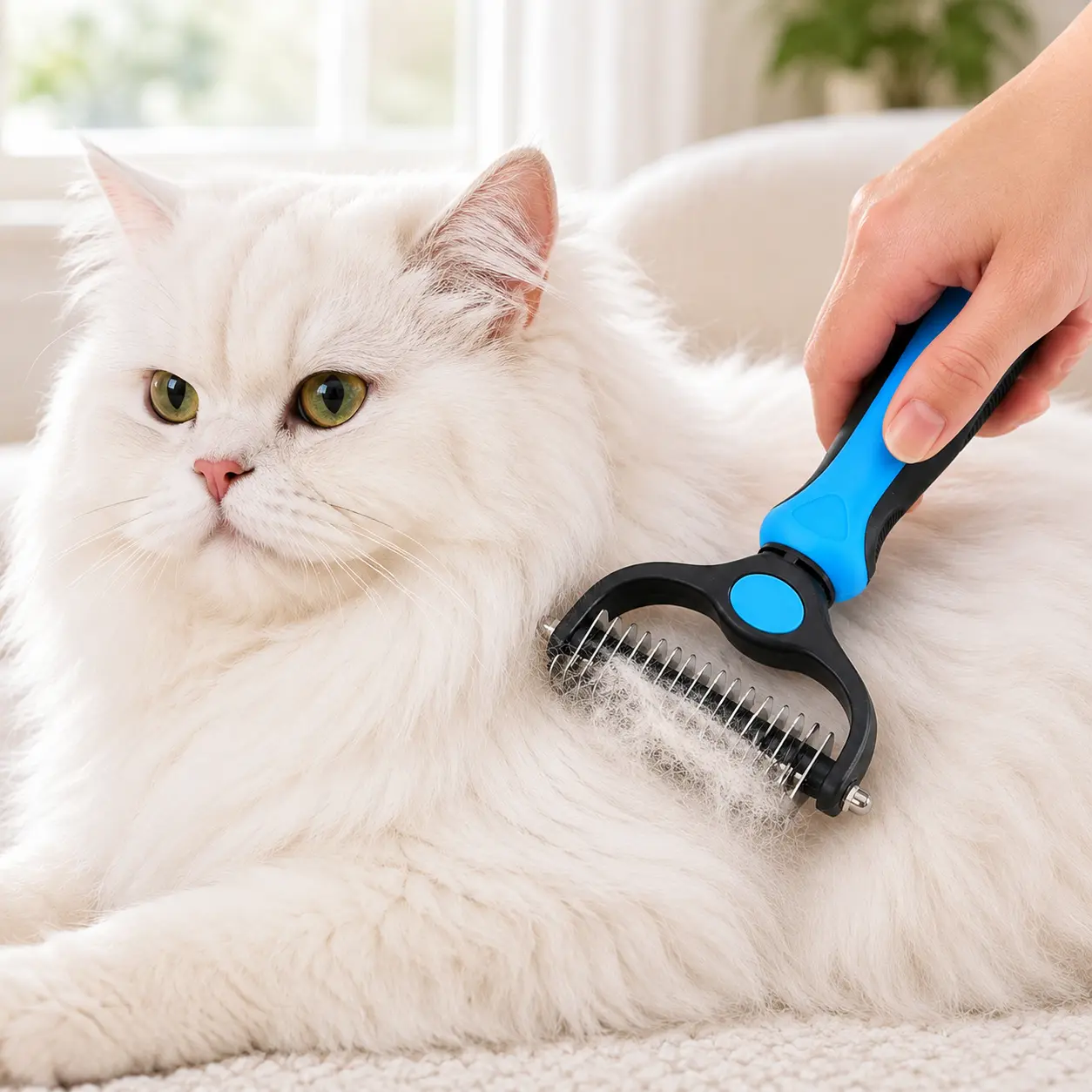 Undercoat Rake for Dogs & Cats, Dematting Comb with Extra Wide Double-Sided Stainless Steel Teeth for Detangling, Deshedding, Brushing, Thinning & Removing Shed Fur, Knots, Mats, and Tangles in Pets
