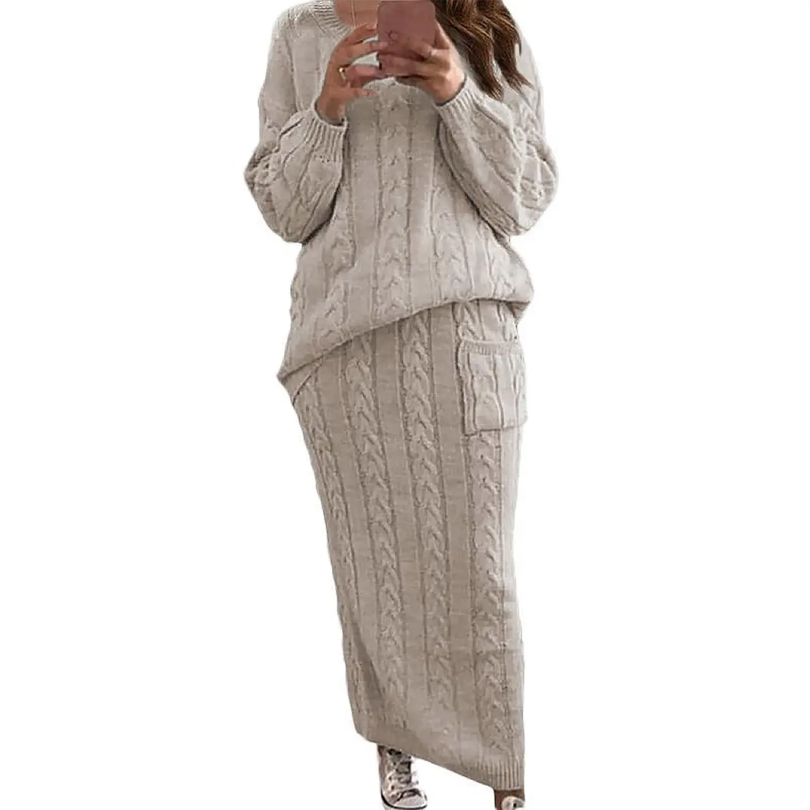 Cozy Winter Win! UTCoco Women’s Black Cable Knit Sweater & Skirt Set – 2-Piece Perfection
