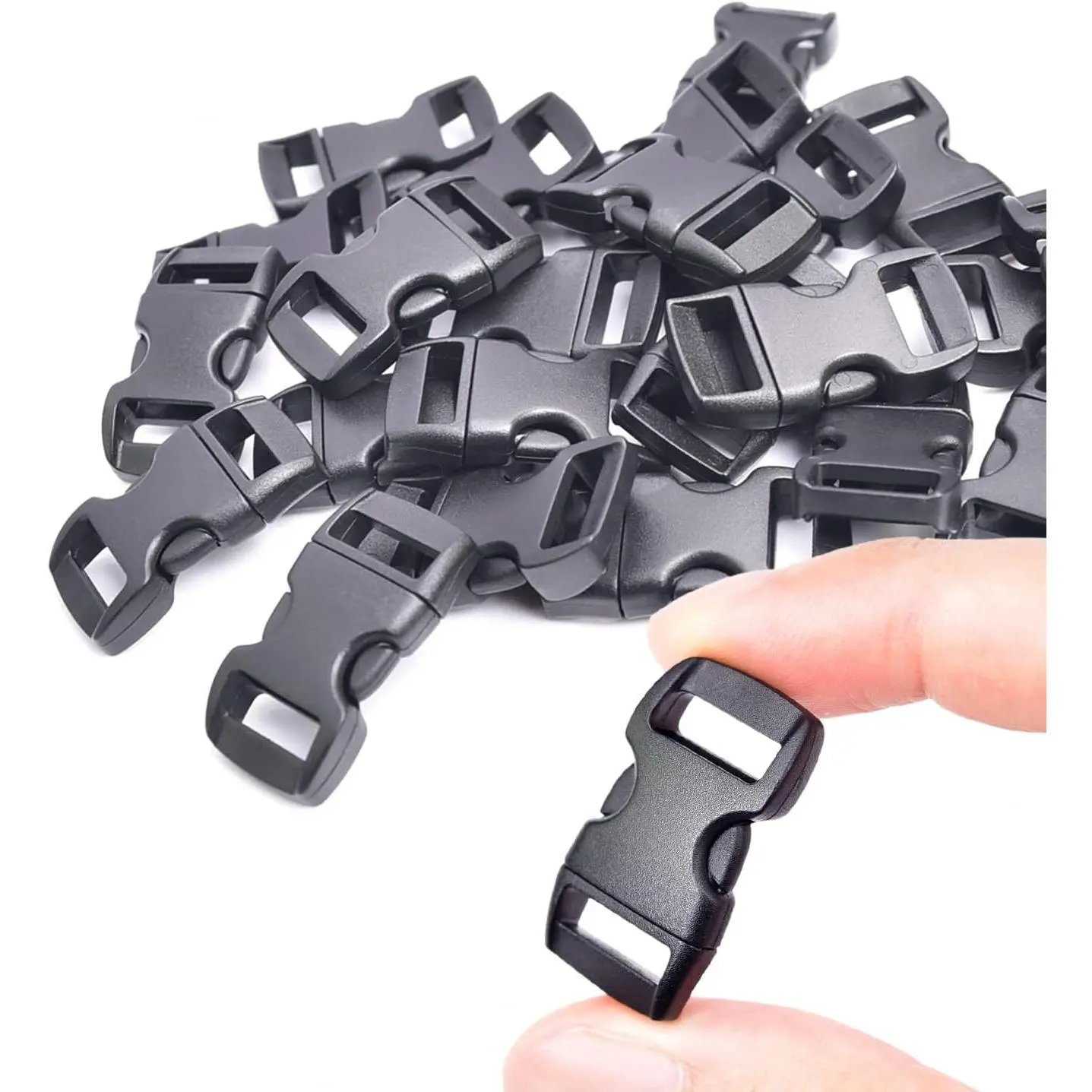 100pcs 3/8-in Curved Contoured Plastic Quick Side Release Paracord Buckles (29 mm), Hardware Fasteners for Paracord Bracelets, Masks, Dog Collar Straps Accessories, 100Pcs Paracord Buckles