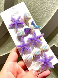 Cute Candy-Colored Shell Mermaid Starfish Hair Clips, Set of 5, Perfect for Stylish Hairstyles & Daily Use, Enhance Your Look, Super Cute Clips