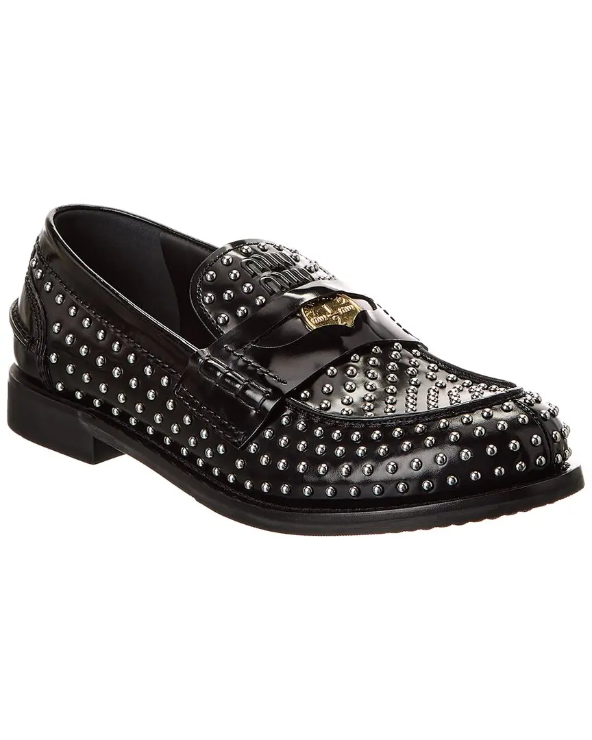 Miu Miu Logo Studded Leather Loafer