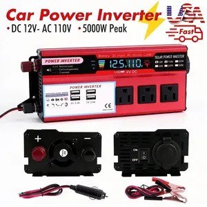 5000W Peak Car Power Inverter 12V to 110V/220V Modified Sine Wave Inverter with LCD Display, 3 AC Outlets & 4.8A Dual USB Ports, DC to AC Converter for Car RV  Camping Home Emergency