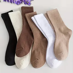 6 pairs womens mid length socks solid color vertical stripe design comfortable moisture wicking fabric machine washable casual style perfect for everyday wear cute minimalist look breathable comfort