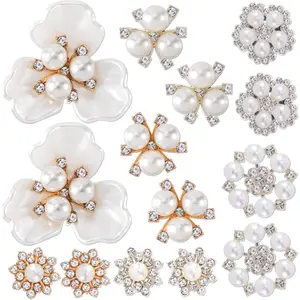 14 count  Flower Buttons  Rhinestone Wedding Brooches   Embellishments for Women Girls DIY Clothes Shoes Bouquet Craft Decorative