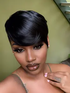 Pixie Wig Pixie Cut Wig Short Straight Human Hair Wig for Women, Daily Party Cosplay Gift Use Machine Made