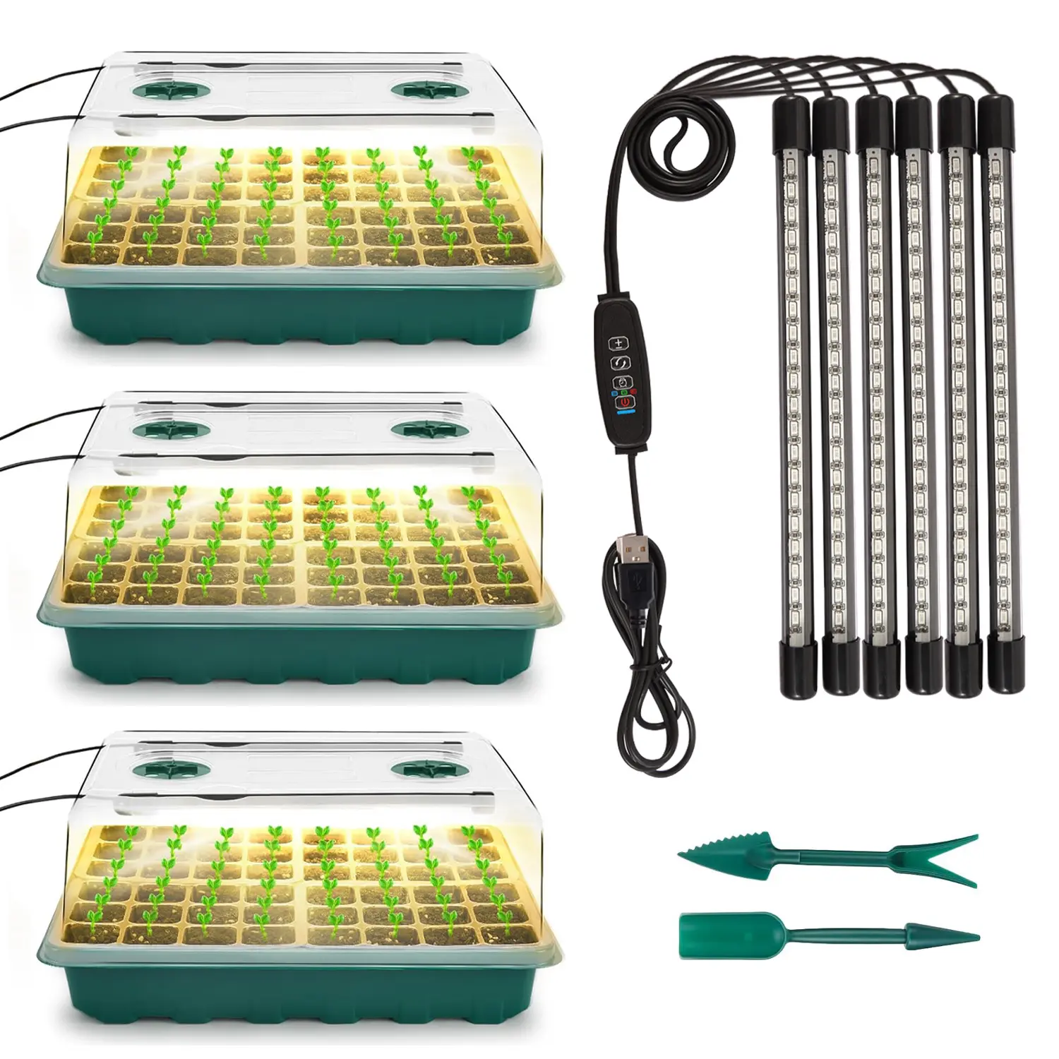 3-Pack Large Rectangle Lightweight Fully Assembled Seedling Trays Kit (144 Grid), 120 LED Growth Lights, Adjustable Humidity Hood, Timed Switch, Adjustable Brightness & Lighting Modes, Ideal for Beginners’ Seed Germination, Gardening & Indoor Greenhouses,