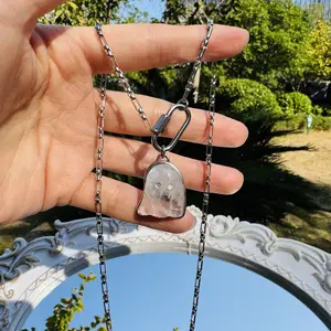 Ghost Healing Crystal Necklace | Paperclip Link Chain 20" | Clear Quartz Tiger's Eye Black Onyx Green Aventurine | Mother's Day Gift For Mom Girlfriend Best Friend, Crystal Pendant