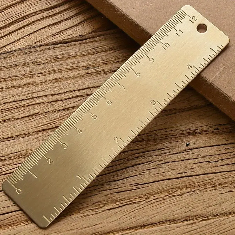 Dual Scale Brass Ruler for Edc Tools, Edc Gear, Vintage Bookmark with Portable, Durable and Versatile Design, Measuring Instrument, Measuring Marking Tool, Ideal for Crafting and Measuring