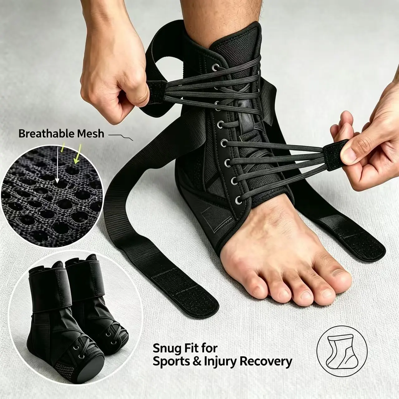 Quick Lace-Up Ankle Brace with Side Splints, Adjustable Compression Support for Exercise, Training & Daily Activities, Breathable Design Fits Inside Shoes plantar fasciitis sport