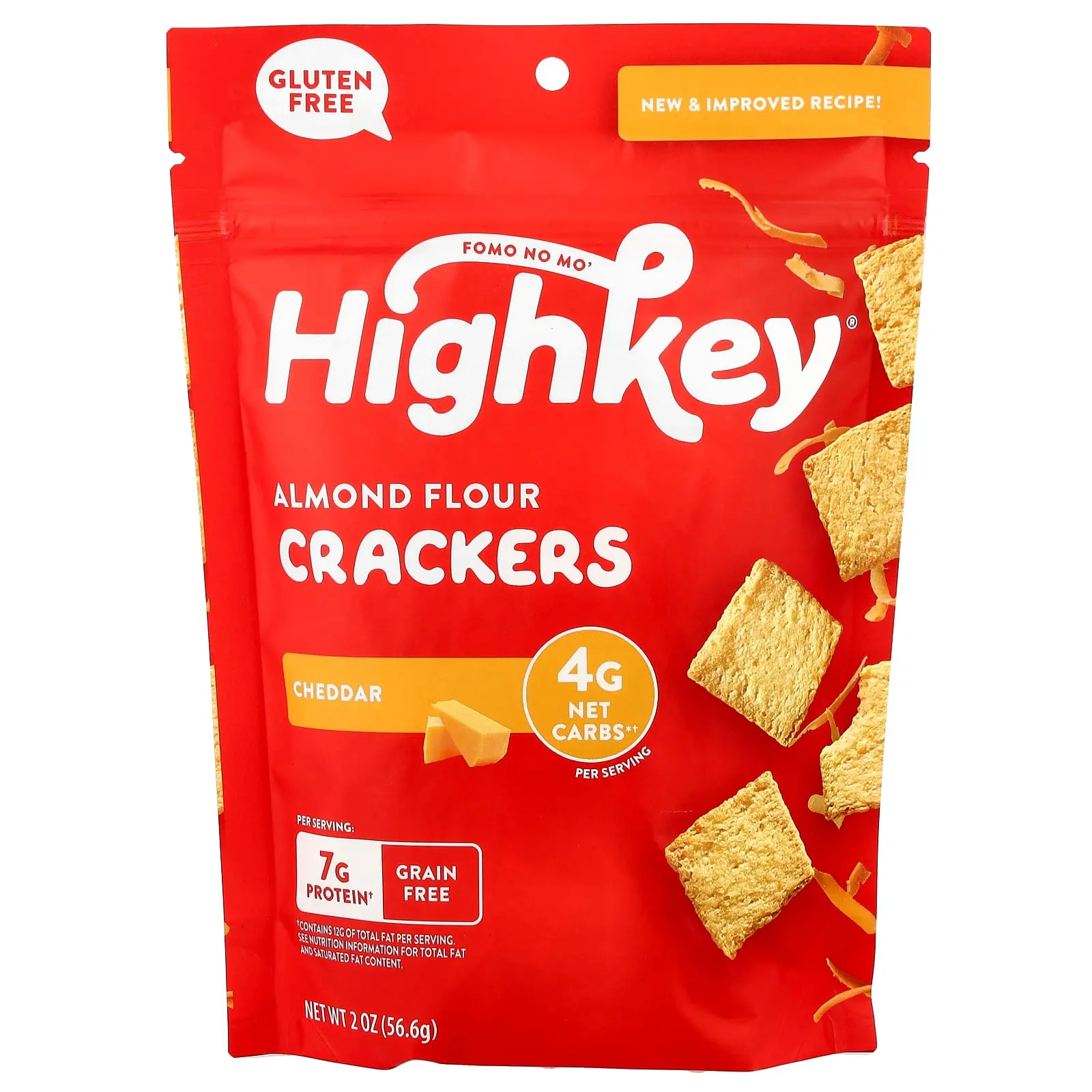HighKey Almond Flour Crackers, Cheddar, 2 oz (56.6 g)