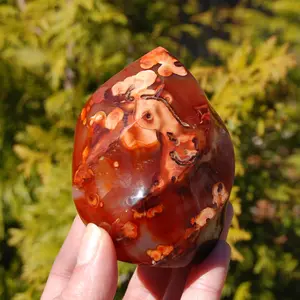 3.25in 368g Orbicular Red Carnelian Agate Crystal Flame Tower, Madagascar