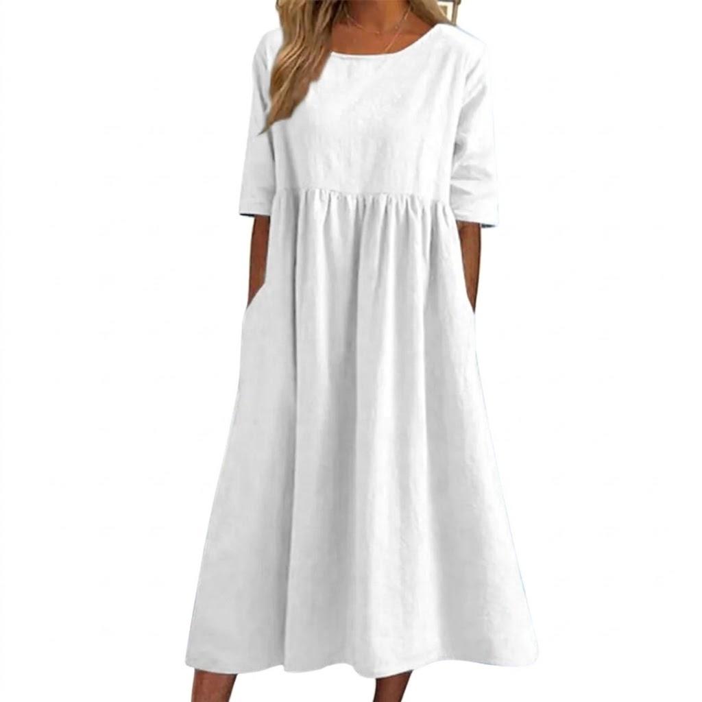 Women's Summer Maxi Dress S-5XL, Short Sleeve Casual Loose Fit Long Dresses with Pockets, Plus Size Boho Sun Dress for Vacation & Daily Wear