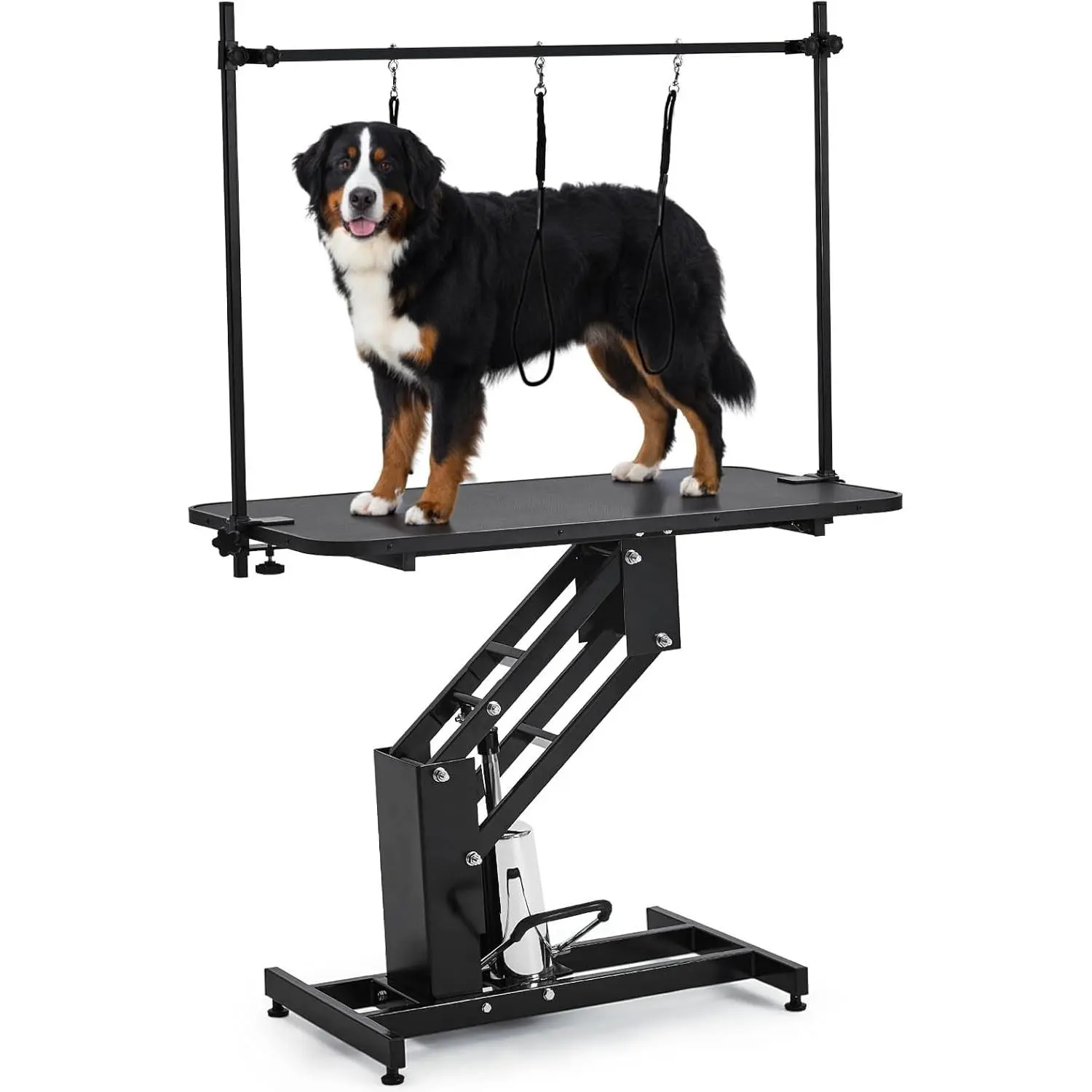 Black 43.3" Hydraulic Dog Grooming Table for Pet, Heavy Duty Structural Hydraulic Max Load 350Lbs Professional Pet Grooming Table with Adjustable Overhead Arm & Noose Height Range 22''-39''