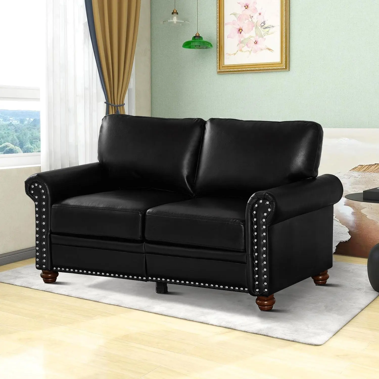 European Vintage Design 2-Seater PU Leather Upholstered Home Living Room Sofa Couch Furniture with Underseat Storage Boxes
