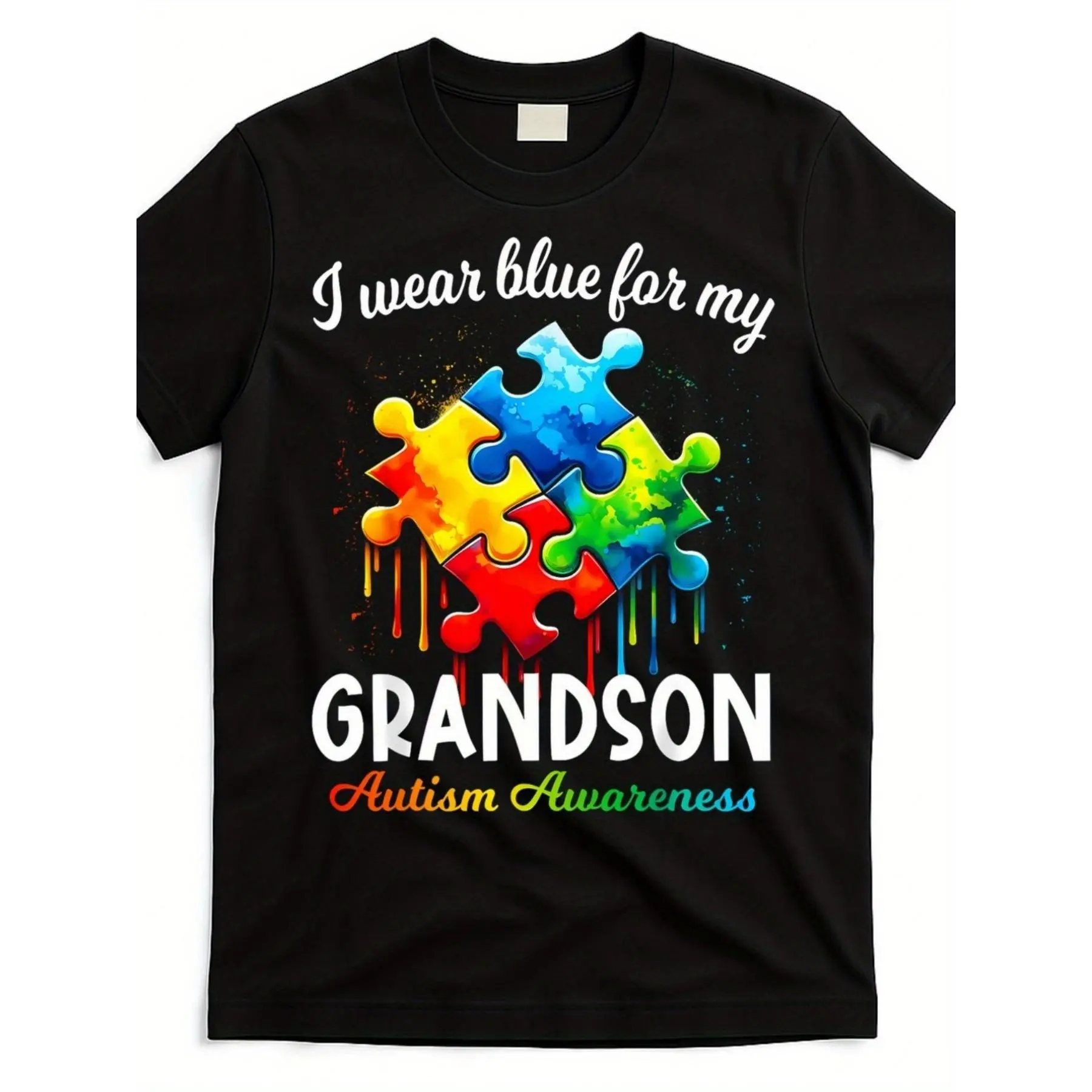 Men's Pure Cotton Casual Classic Tee - Unisex Thick Relaxed Fit Sensory-Friendly Autism Awareness Puzzle Graphic Tee, Soft Breathable Short Sleeves Keep Look Relaxed, Rich Tone Retention, Foldable, Wide Size Range for Easy Gifting, Elevates Simple Outfits