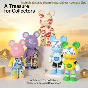 Multicolor Dopaamine Heart Bear 3D Creative Building Block Puzzle Blocks Decoration, Bookshelf Home Office Cabinet Decor, Party Living Room TV Stand Display, Building Block Model