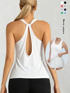 Women's Sporty Vest, Round Neck Backless Design, Moisture-Wicking Base Layer, Breathable Summer Workout Top, Yoga Running Sleeveless Shirt, Sports Tank Top, Training Vest