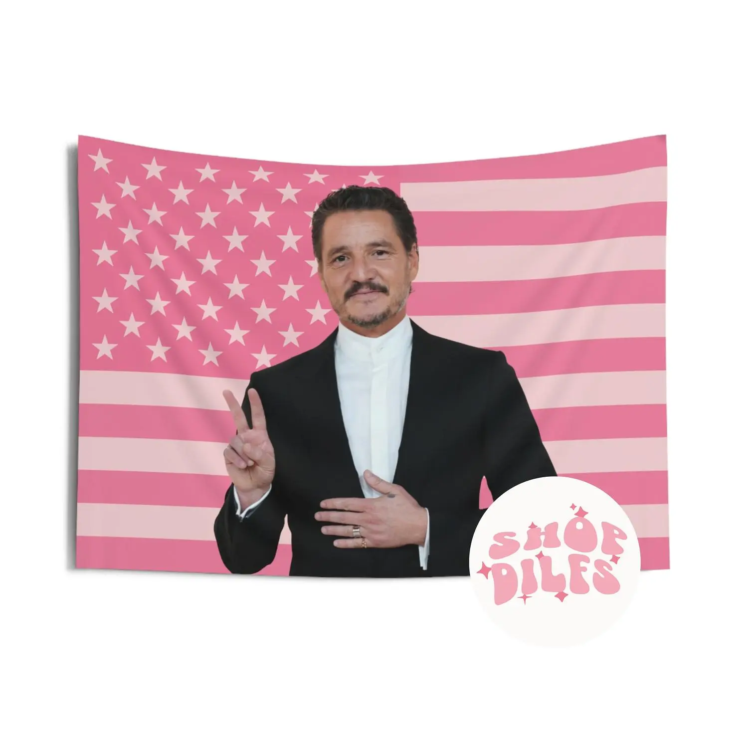 Pedro Pascal Pink Wall Tapestry American Flag |   The Last of Us |   The Mandalorian Gift For Him, Gift For Her Gift For Him, Gift For Her