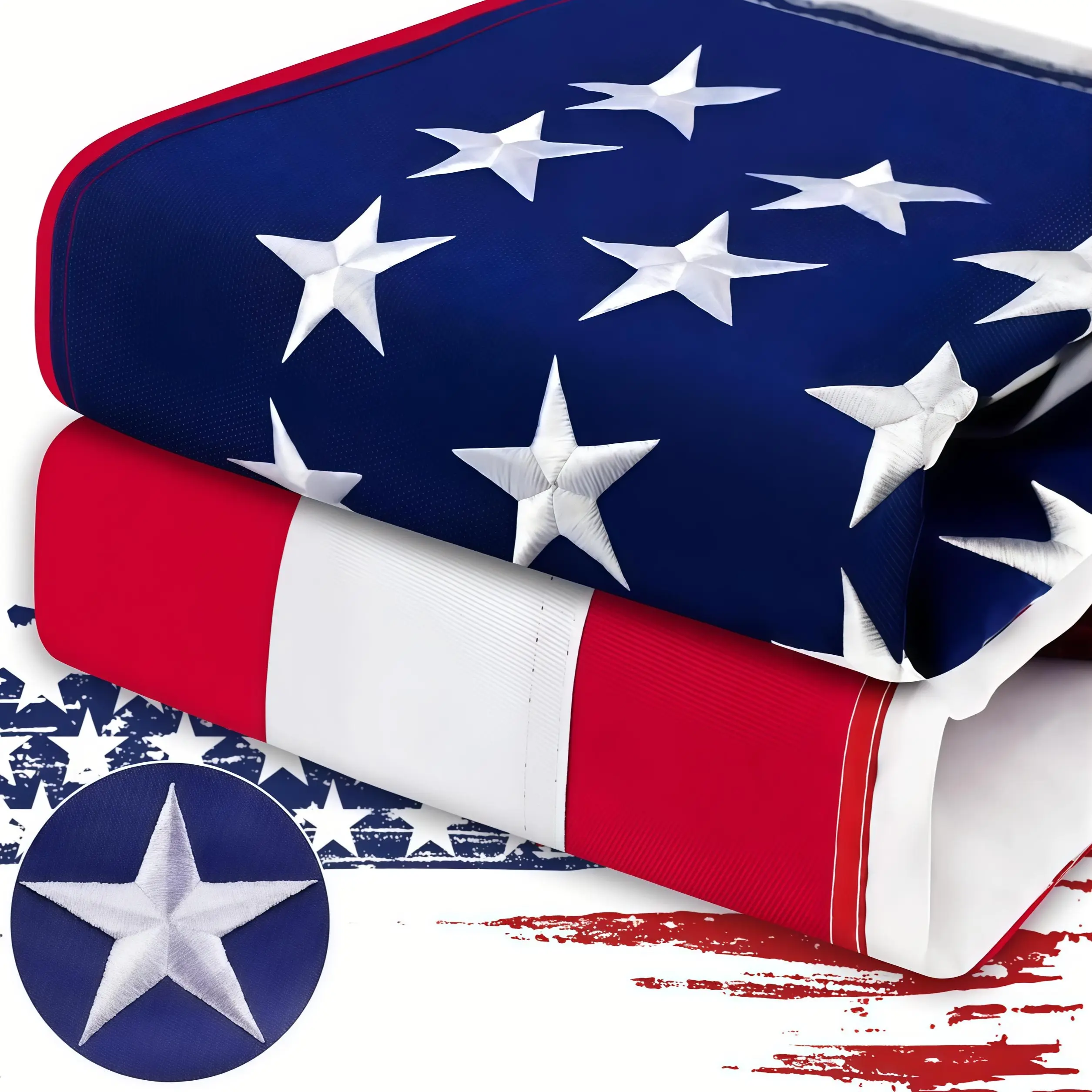 3x5 FT Heavy Duty Outdoor American Flag, Deluxe Spun Polyester USA Flag with Waterproof UV-Resistant Embroidered Stars, 4-Row Stitching Reinforced Seams, All-Weather Long-Lasting Festive Banner