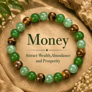 CrestJewels wealth bracelet featuring natural Dongling jade, green quartz, and tiger’s eye—a lucky bracelet that attracts wealth, prosperity, and abundance; blue friendship beaded jewelry protective bracelet, ideal for gifting.