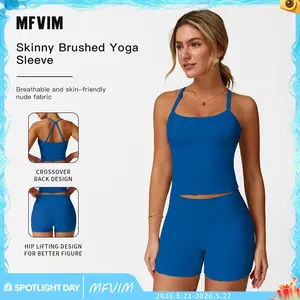 Women's 2-Piece Solid Backless Crop Cami & Skinny Shorts Yoga Activewear Set, Sleeveless Sportswear for Indoor Workout, Fall Soccer Mom Outfit (Workout Sets for Women)
