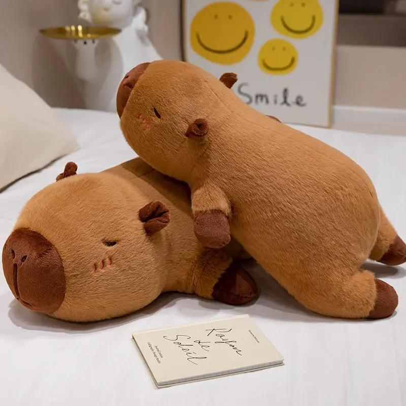 Capybara Face Long Pillow - 23.6in(60cm)/31.5in(80cm) Plush Fabric Stuffed Toy, Soft Polyester Fill, Hug Support, Natural-Look Decorative Accessory, Kids' Bedroom Item, Birthday Gift